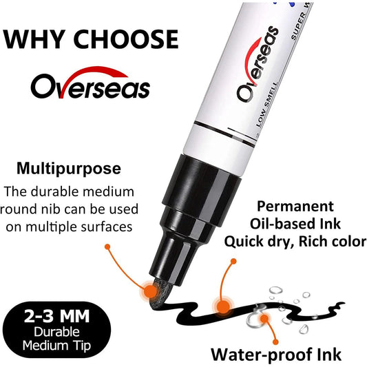 Overseas Paint Marker Permanent Markers - Oil Based, Mediuml Point, Black, 2 Count
