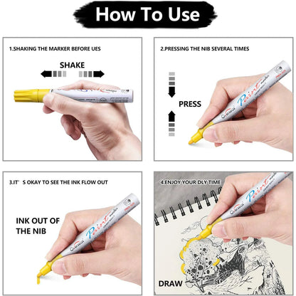 Overseas White Permanent Paint Markers Pens, 12 Pack Waterproof Oil-Based Paint Pen Set Quick Dry and Permanent, Markers for Rock, Stone, Ceramic, Wood, Fabric, Plastic, Canvas, Glass, Mugs, Tires