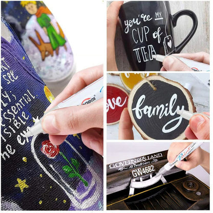 Overseas Black Paint Markers Pens - Single color 6 Pack Permanent Oil Based Paint Pen, Medium Tip, Quick Dry and Waterproof Marker for Rock, Wood, Fabric, Plastic, Canvas, Glass, Mugs, Canvas, Glass