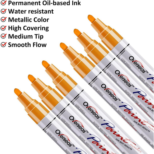 Overseas Orange Paint Markers Pens - Single color 6 Pack Permanent Oil Based Paint Pen, Medium Tip, Quick Dry and Waterproof Marker for Rock, Wood, Fabric, Plastic, Canvas, Glass, Mugs, Canvas, Glass