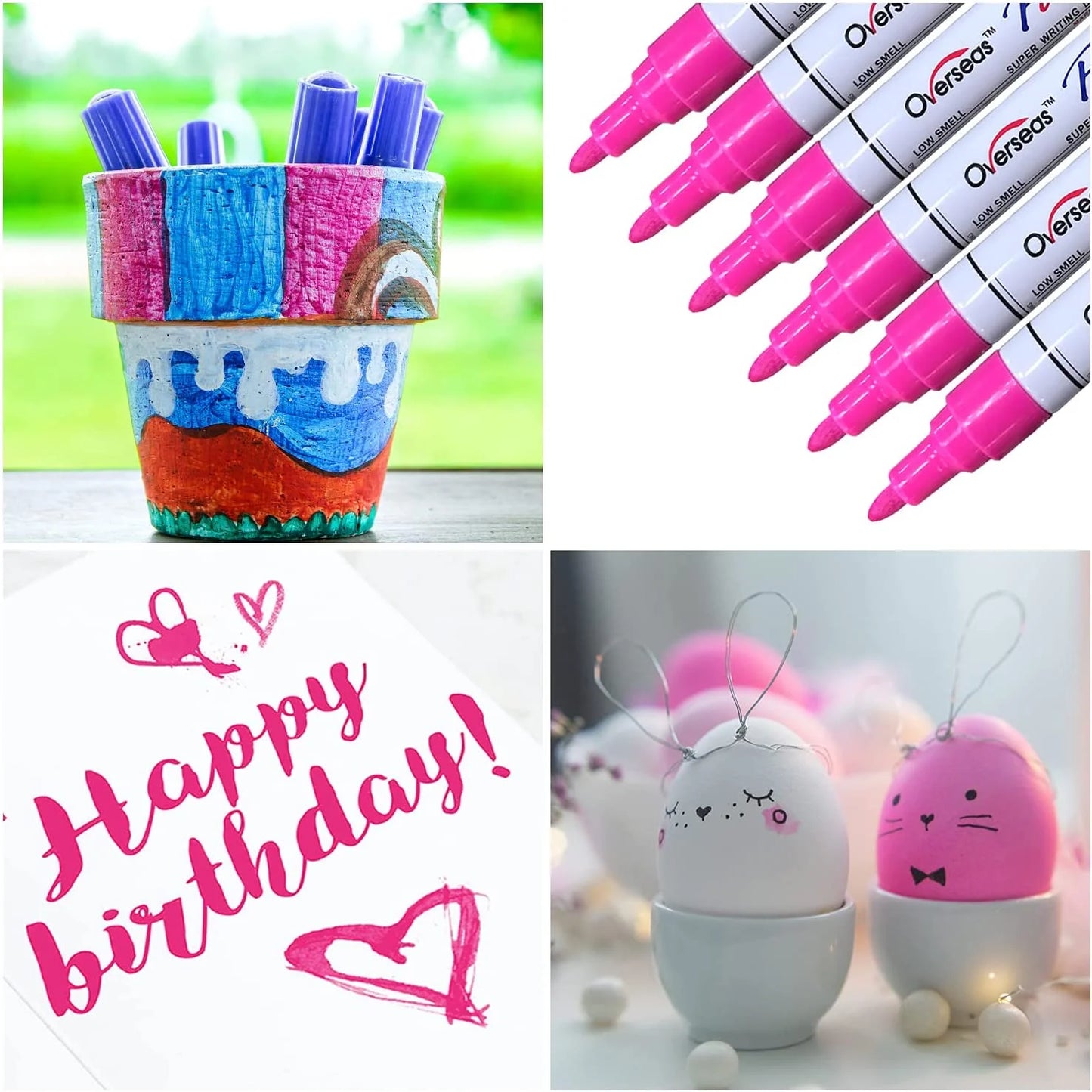 Overseas Pink Paint Markers Pens - Single color 6 Pack Permanent Oil Based Paint Pen, Medium Tip, Quick Dry and Waterproof Marker for Rock, Wood, Fabric, Plastic, Canvas, Glass, Mugs, Canvas, Glass