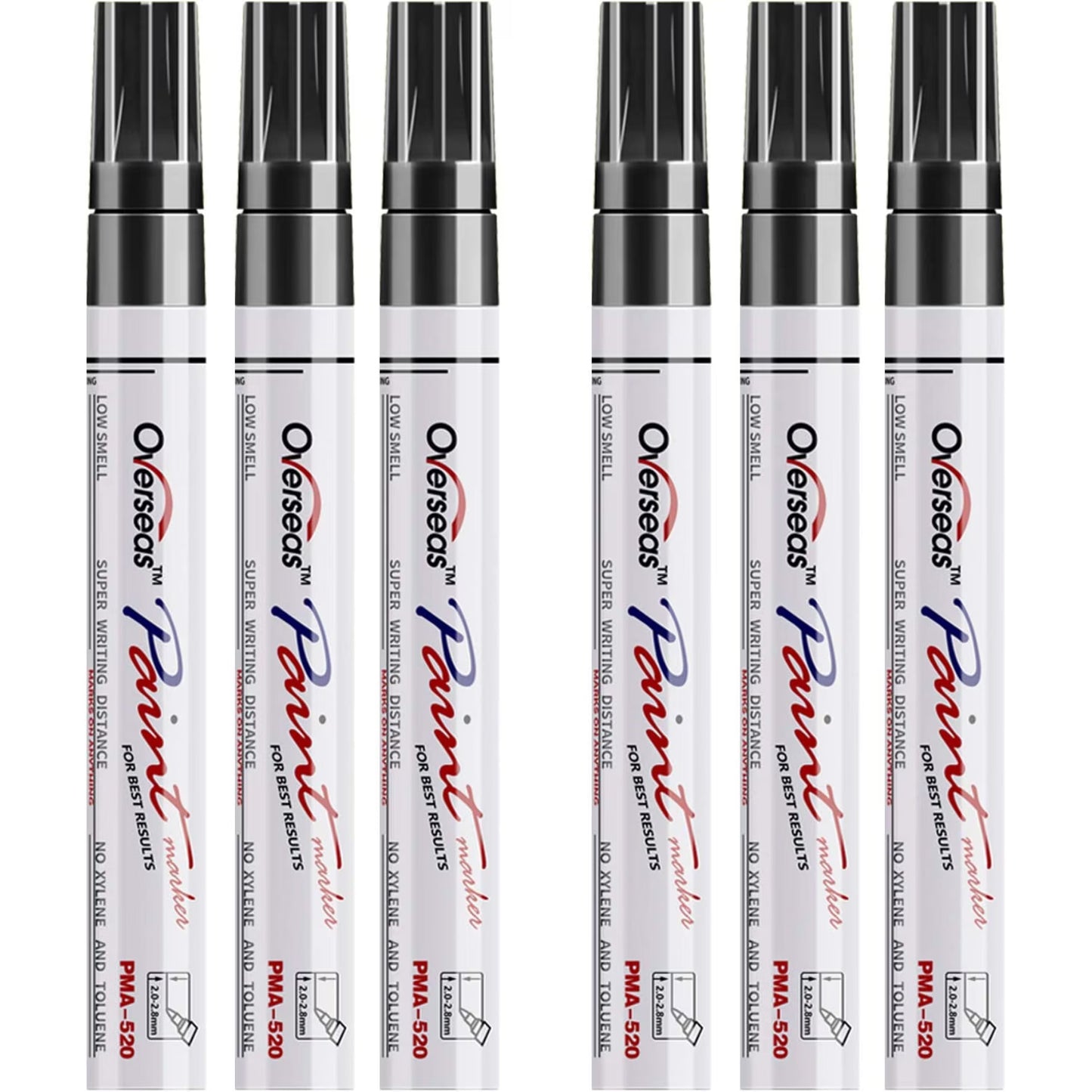 Overseas Black Paint Markers Pens - Single color 6 Pack Permanent Oil Based Paint Pen, Medium Tip, Quick Dry and Waterproof Marker for Rock, Wood, Fabric, Plastic, Canvas, Glass, Mugs, Canvas, Glass