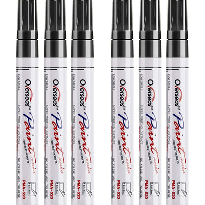 Overseas Black Paint Markers Pens - Single color 6 Pack Permanent Oil Based Paint Pen, Medium Tip, Quick Dry and Waterproof Marker for Rock, Wood, Fabric, Plastic, Canvas, Glass, Mugs, Canvas, Glass