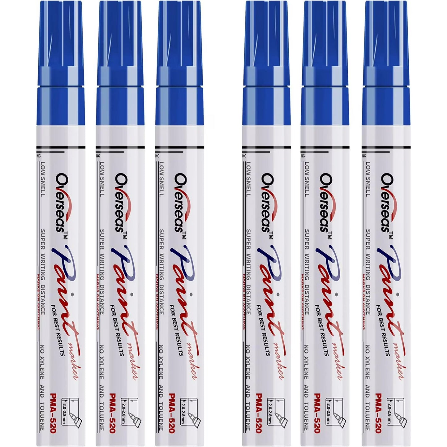 Overseas Blue Paint Markers Pens - Single color 6 Pack Permanent Oil Based Paint Pen, Medium Tip, Quick Dry and Waterproof Marker for Rock, Wood, Fabric, Plastic, Canvas, Glass, Mugs, Canvas, Glass