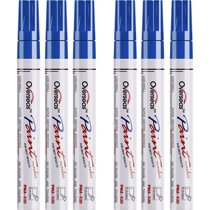 Overseas Blue Paint Markers Pens - Single color 6 Pack Permanent Oil Based Paint Pen, Medium Tip, Quick Dry and Waterproof Marker for Rock, Wood, Fabric, Plastic, Canvas, Glass, Mugs, Canvas, Glass