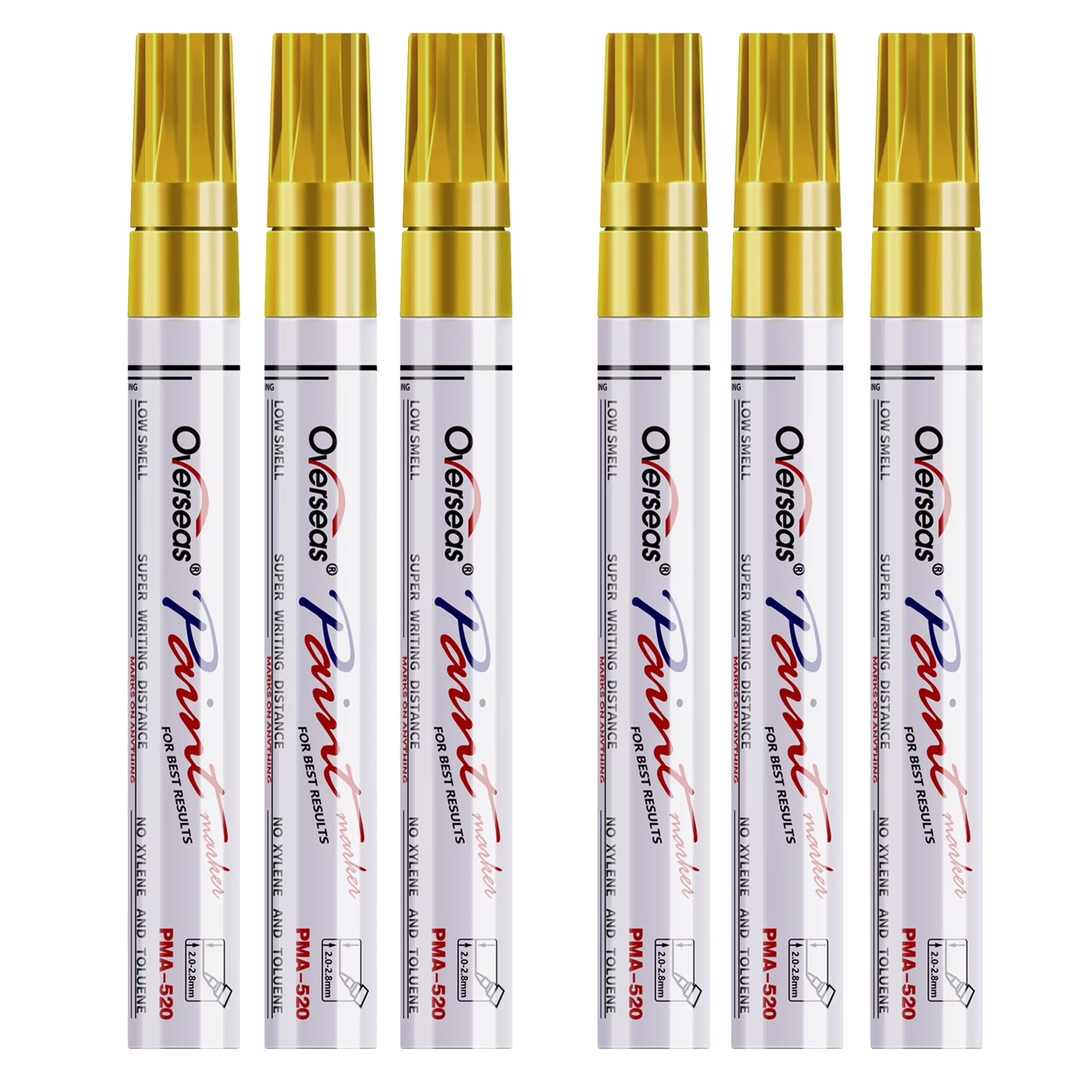 Overseas White Paint Markers Pens - Single color 6 Pack Permanent Oil Based Paint Pen, Medium Tip, Quick Dry and Waterproof Marker for Rock, Wood, Fabric, Plastic, Canvas, Glass, Mugs, Canvas, Glass