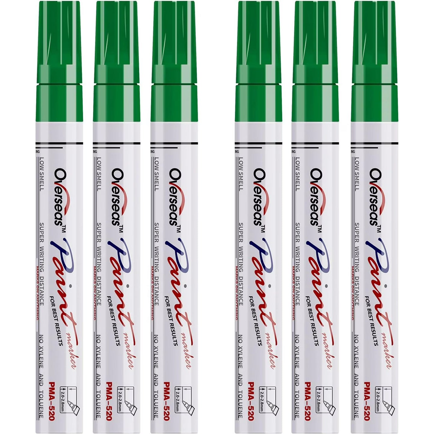 Overseas Green Paint Markers Pens - Single color 6 Pack Permanent Oil Based Paint Pen, Medium Tip, Quick Dry and Waterproof Marker for Rock, Wood, Fabric, Plastic, Canvas, Glass, Mugs, Canvas, Glass