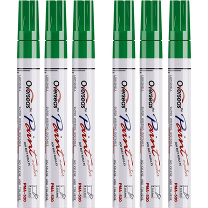 Overseas Green Paint Markers Pens - Single color 6 Pack Permanent Oil Based Paint Pen, Medium Tip, Quick Dry and Waterproof Marker for Rock, Wood, Fabric, Plastic, Canvas, Glass, Mugs, Canvas, Glass