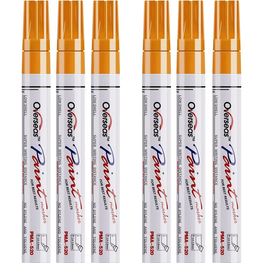 Overseas Orange Paint Markers Pens - Single color 6 Pack Permanent Oil Based Paint Pen, Medium Tip, Quick Dry and Waterproof Marker for Rock, Wood, Fabric, Plastic, Canvas, Glass, Mugs, Canvas, Glass