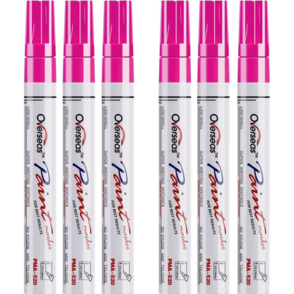 Overseas White Paint Markers Pens - Single color 6 Pack Permanent Oil Based Paint Pen, Medium Tip, Quick Dry and Waterproof Marker for Rock, Wood, Fabric, Plastic, Canvas, Glass, Mugs, Canvas, Glass