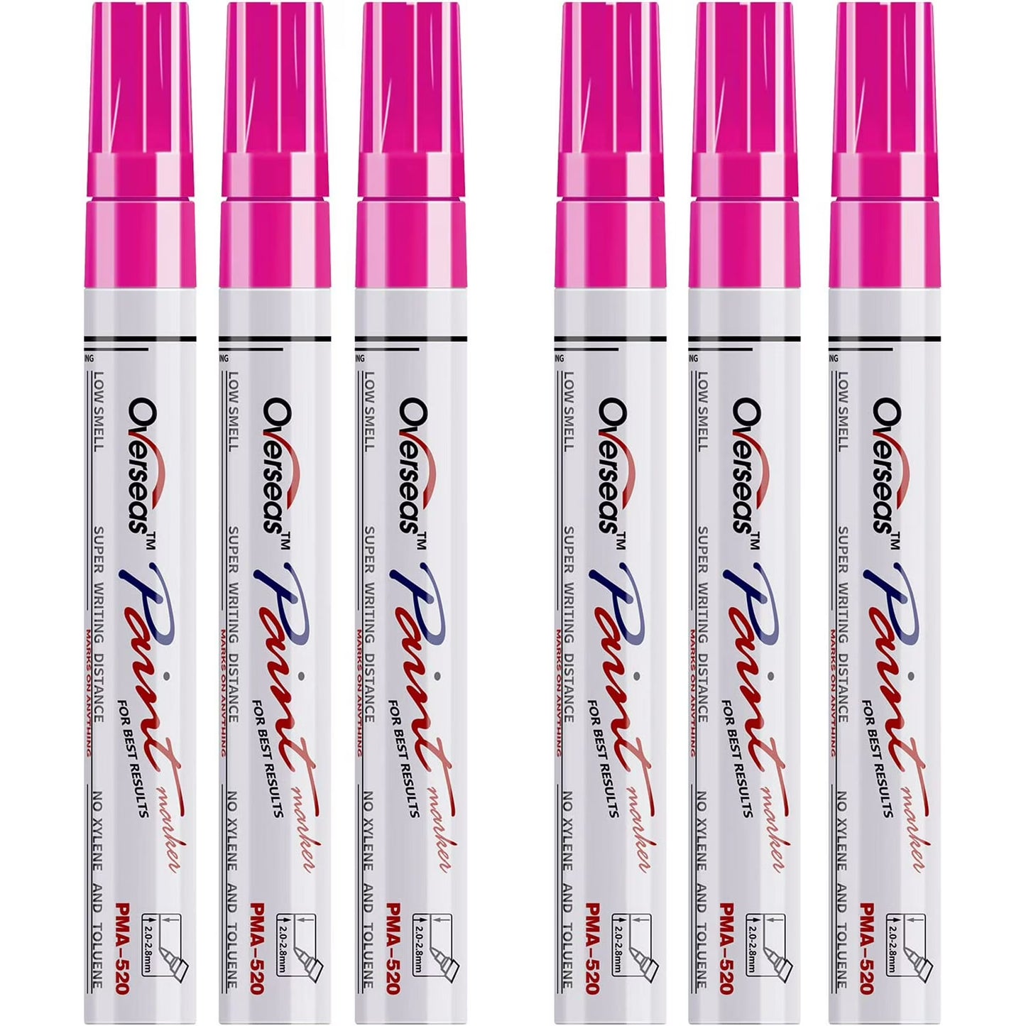 Overseas Pink Paint Markers Pens - Single color 6 Pack Permanent Oil Based Paint Pen, Medium Tip, Quick Dry and Waterproof Marker for Rock, Wood, Fabric, Plastic, Canvas, Glass, Mugs, Canvas, Glass
