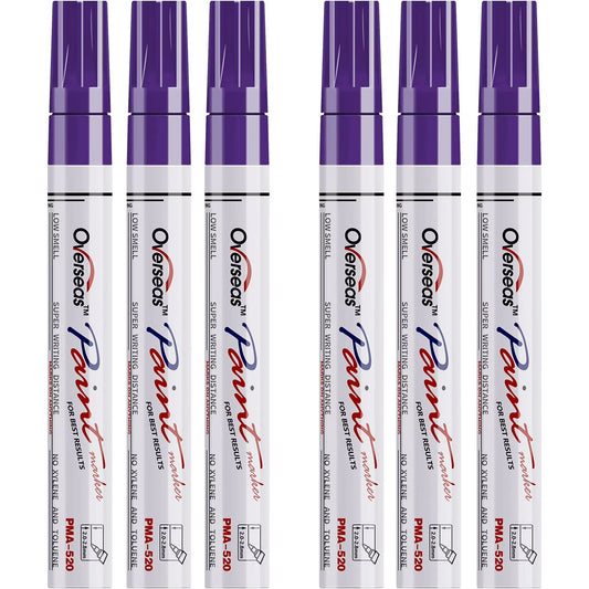 Overseas Purple Paint Markers Pens - Single color 6 Pack Permanent Oil Based Paint Pen, Medium Tip, Quick Dry and Waterproof Marker for Rock, Wood, Fabric, Plastic, Canvas, Glass, Mugs, Canvas, Glass