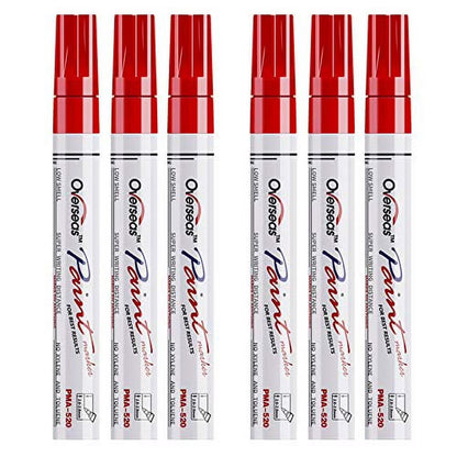 Overseas White Paint Markers Pens - Single color 6 Pack Permanent Oil Based Paint Pen, Medium Tip, Quick Dry and Waterproof Marker for Rock, Wood, Fabric, Plastic, Canvas, Glass, Mugs, Canvas, Glass