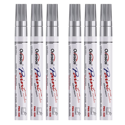 Overseas White Paint Markers Pens - Single color 6 Pack Permanent Oil Based Paint Pen, Medium Tip, Quick Dry and Waterproof Marker for Rock, Wood, Fabric, Plastic, Canvas, Glass, Mugs, Canvas, Glass
