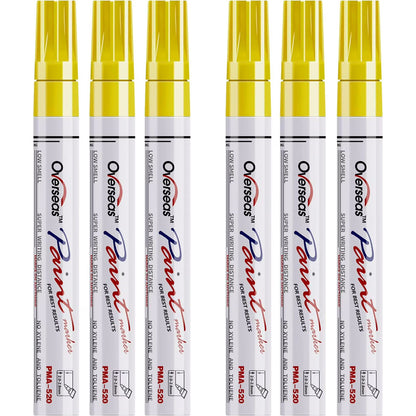 Overseas White Paint Markers Pens - Single color 6 Pack Permanent Oil Based Paint Pen, Medium Tip, Quick Dry and Waterproof Marker for Rock, Wood, Fabric, Plastic, Canvas, Glass, Mugs, Canvas, Glass