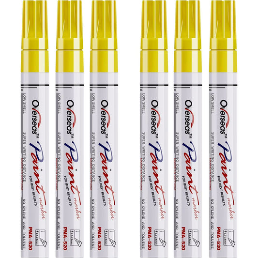 Overseas ellow Paint Markers Pens - Single color 6 Pack Permanent Oil Based Paint Pen, Medium Tip, Quick Dry and Waterproof Marker for Rock, Wood, Fabric, Plastic, Canvas, Glass, Mugs, Canvas, Glass